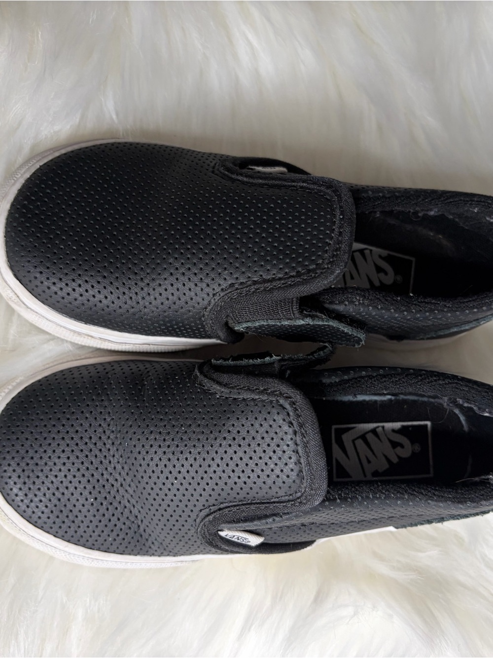 Kid's Black Faux Leather Slip on Vans Size 9.5